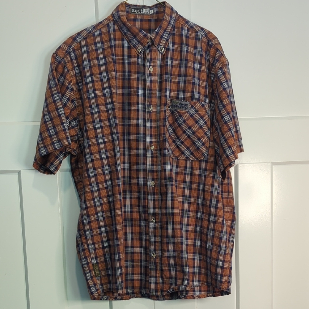 Vintage Alien Workshop Plaid Short Sleeve Button Up Shirt. Size L